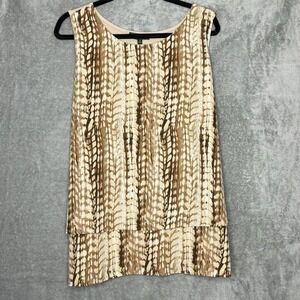 DG2 Diane Gilman 1X Shirt Tank Top Brown Abstract Sleeveless Scoop Neck Stretch